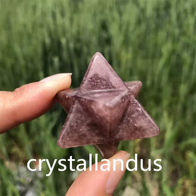 £9.49 • Buy 1pc Natural Strawberry Merkaba Star Carved Quartz Crystal Pendant Reiki Gift