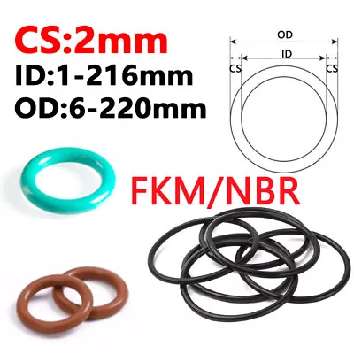 O-Ring FKM / NBR O Ring Seals Metric Cross Section 2mm ID 1mm-216mm OD 6mm-220mm • £2.10