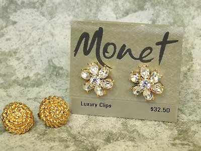 2 Vintage Monet Clip On Earrings Lot Pair • $15