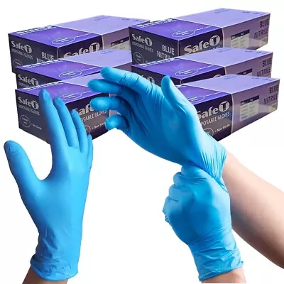 Safe-T Blue Nitrile Examination Latex & Powder Free Gloves - Box Of 100  1000 • £5.94