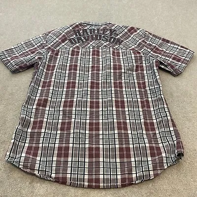 Harley Davidson Shirt Mens Medium Plaid Embroidered Button Up Garage Mechanic • $34.95