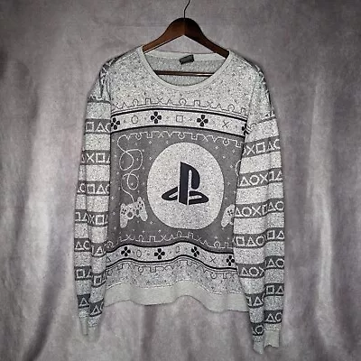 Sony PlayStation Men's 2XL Gray Crew Neck Ugly Christmas Sweater • $21