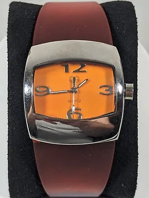 QQ Orange Dial Silver Tone Rectangle Case Orange Band Watch • $17.14
