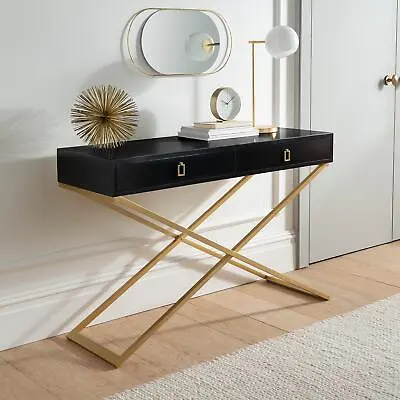 Luxury Black & Gold Cross Framed Console Table | Modern Hallway Table • £154.99