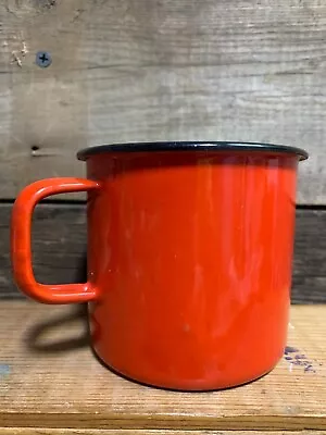 Vintage Enamelware Red With Black Trim Coffee Mug • $7.19