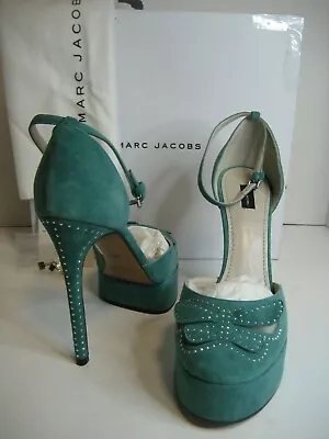 NEW Women Marc Jacobs EU 40 US 9.5 Jade Suede Leather Ankle Strap Heel Shoes Box • £284.10