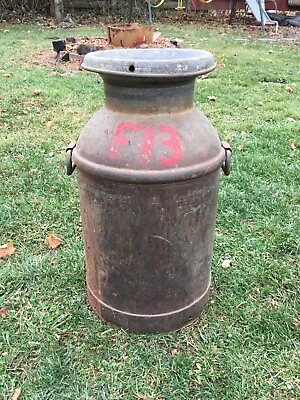 Vtg 10 Gallon Steel  Milk Can W Lid   Farm Fresh Drop Handle 30s 40s • $131.75