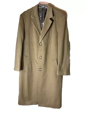 Nautica Trench Coat Tan Khaki 42L Wool Cashmere Blend Men's Long EUC • $49.95