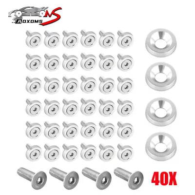 40x JDM Billet Aluminum Fender Bumper Washer Bolt Engine Bay Dress Up Kit Silver • $25.62