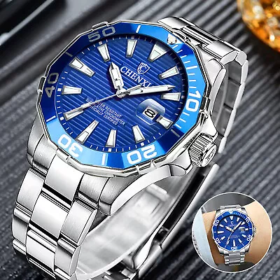 Waterproof Men Watch Classic Stainless Steel Quartz Business Luminous Wristwatch • $13.48