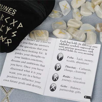 25 Natural Wicca Pagan Witchcraft Divination RUNE STONE Crystal Velvet Pouch BAG • $15.99