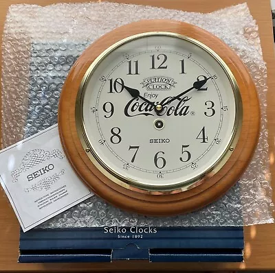 Coca Cola Seiko Wooden Station Wall Clock RARE Collectible • $390