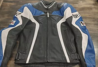 Women's Berik Moto Gp Leather Motorcycle Jacket Black Blue White Sz 46 XS - Flaw • $25