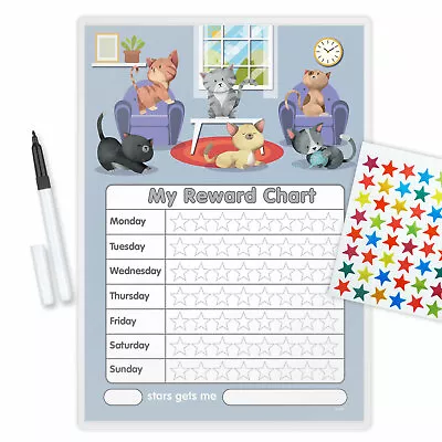 Behaviour Reward Chart Magnetic Available Free Pen & Star Stickers - A4 Kitr • £2.60