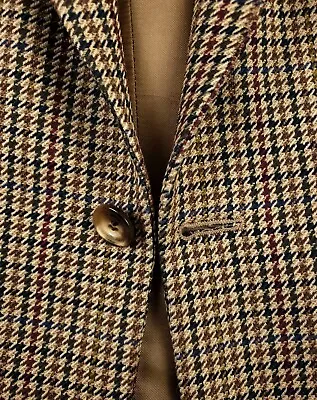 Houndstooth Tweed 42L Wool Sport Coat Brown W/ Red Green Blue Marks & Spencer • $85