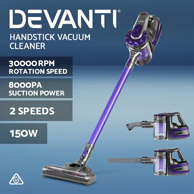 Devanti Handheld Vacuum Cleaner Stick Handstick Vac Bagless Cordless 150W Purple • $116.95