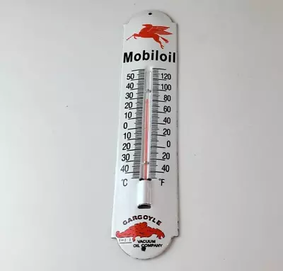 Vintage Mobil Gas Sign - Service Station Pump Ad Sign On Porcelain Thermometer • $144.37