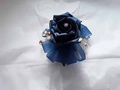 Prom /Wedding Navy Blue Rose /silver Wrist Corsage/ Diamante/crystal Bracelet • £7.25