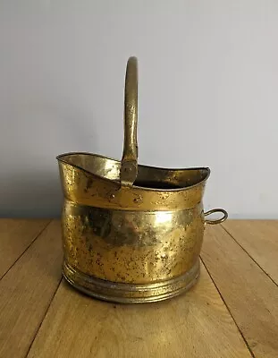 Vintage Scuttle Bucket Brass Coal Log Ash Antique Holder Large Fireside Set • £25