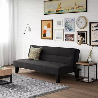 Futon Sofa Multi-Postion Lounger Couch & Bed With Frame Microfiber Cover Black • $199.95