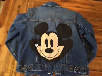 Vintage Disney Mickey Mouse DENIM Jean Jacket Custom Sewn Women’s Medium Banana • $24.95