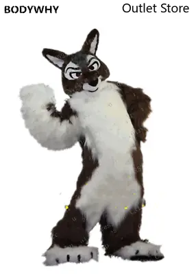 Brown Long Fur Furry Wolf Husky Dog Fox Fursuit Mascot Costume Cosplay Dress • $751.38