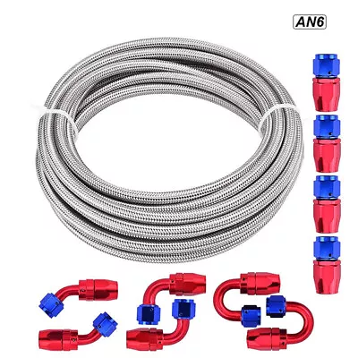 AN6 AN-6 3/8  Fitting Stainless Steel Braided Oil Fuel Hose Line Kit 10FT • $41.99