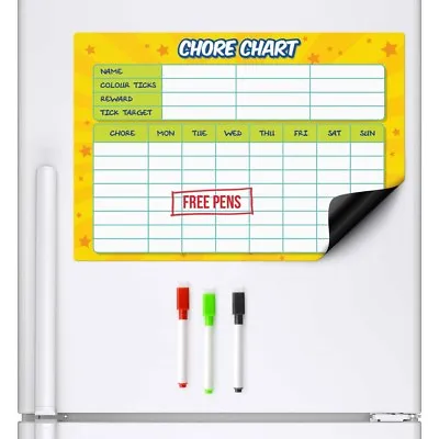 £7.99 • Buy CHORE CHART Magnetic Fridge Family Planner Rota Board Weekly Drywipe A3 Task Pen