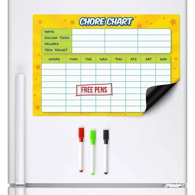 CHORE CHART Magnetic Fridge Family Planner Rota Board Weekly Drywipe A3 Task Pen • £7.99