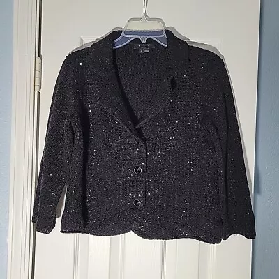 ECI New York Blazer Womens Medium Black Sequin Knit Jacket Stretch Party Club  • $29.99