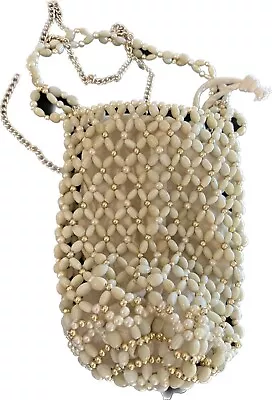 Zara Womens Beaded Chain Strap Crossbody Pouch Cream & Gold Small Handbag • $19.95