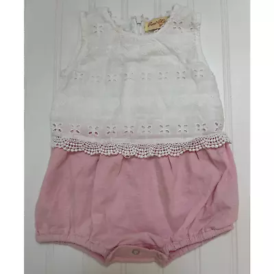 Boutique Sweet Magnolia Pink White Eyelet Bubble - Size Girl's 9 Months • $12