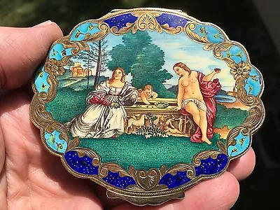 Vintage Antique Silver Gilt Enamel Italian 800 Silver Compact. • $539.99