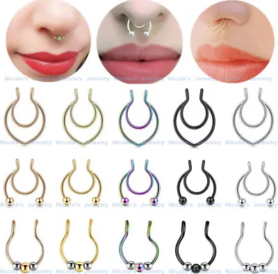 $4.20 • Buy 1pc Septum Fake Nose Ring Hoop Ring Nose Clip On Septum Non-Piercing Jewelry