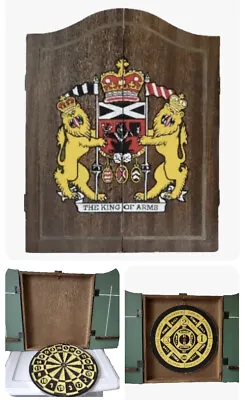 Vtg Dart Cabinet King Of Arms Graphic Sturdy Wooden Wall Mount Baseball Game 80s • $45