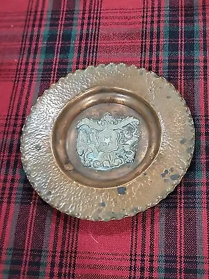 Vtg Hand Hammered Solid Copper Dish Tray Chilean Coat Of Arms Chile 4.5   • $22.46