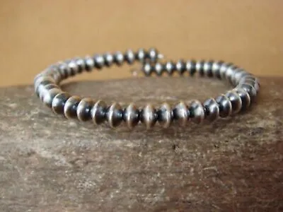 Sterling Silver Rondelle Saucer Bead Navajo Pearl Memory Wire Bracelet By T. ... • £51.14