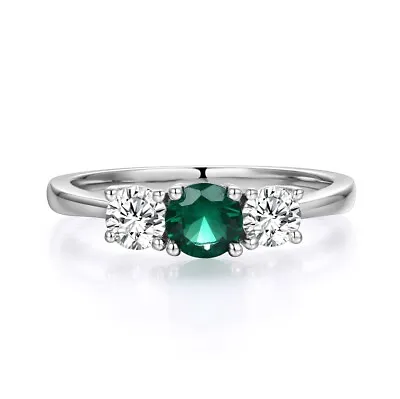 £29 • Buy Ladies Solid Sterling 925 Silver 3 Stone White Sapphire & Emerald Eternity Ring