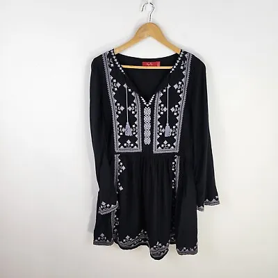 $39.90 • Buy Tigerlily Dress Womens Size 8 Black Embroidered Cross Stitch Boho Hippie Gypsy