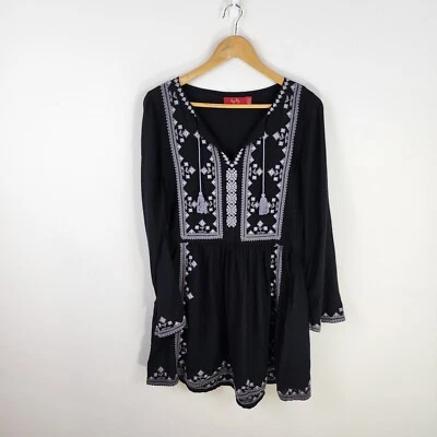 $39.90 • Buy Tigerlily Dress Womens Size 8 Black Embroidered Cross Stitch Boho Hippie Gypsy
