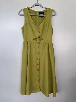 ModCloth Green Linen Cutout Sleeveless Dress Size Large • $25