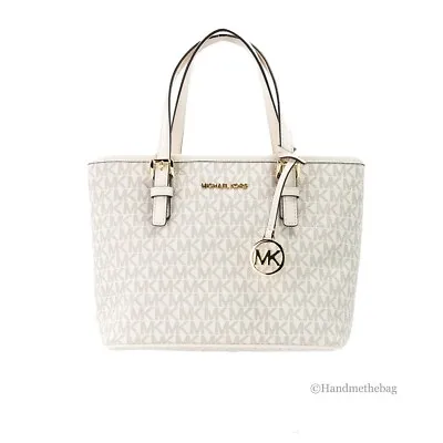 Michael Kors Jet Set Light Cream Signature XS Carryall Top Zip Tote Bag Purse • $109