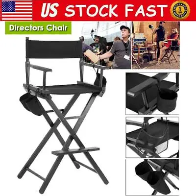 31'' Foldable Stool Professional Makeup Artist Directors Chair Wood Canvas Black • $86.44