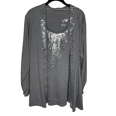 New Quaker Factory Womens Sequin Detail Connected Double Top 2X Gray BNWOT • $29.81