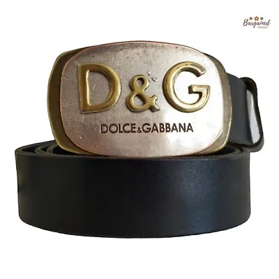 Authentic Dolce & Gabbana Black Leather Gold/Silver D&G Logo Buckle Belt 105/42 • £251.79