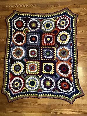 Granny Square Circles Afghan Crochet Throw Blanket 53x44 • $75