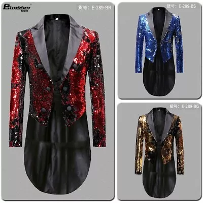 Men's Sequin Tuxedo Magician Costume Multi Color Jacket Double Breasted Coat Sz • $149.99