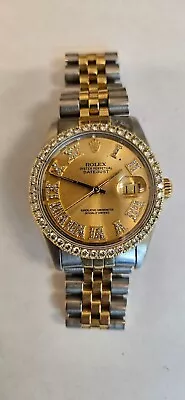 Pre-owned Rolex Date-just 16003 Jubilee Automatic Gold Diamond Dial Men's Watch • $1950