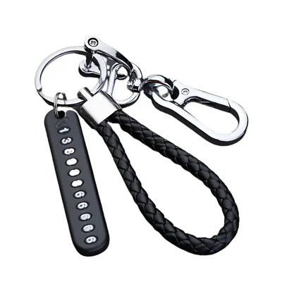 Anti-lost Phone Number Plate Pendant Car Keychain Key Ring Braided Leather Black • $7.29