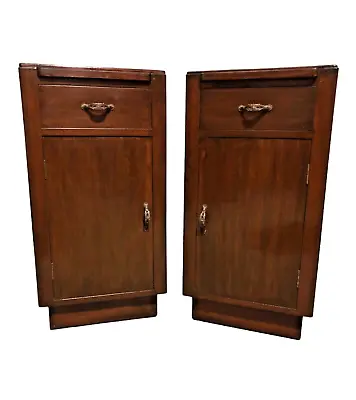 Handsome Pair Of Art Deco Mahogany Bedside Tables / Bedside Cabinets • £349